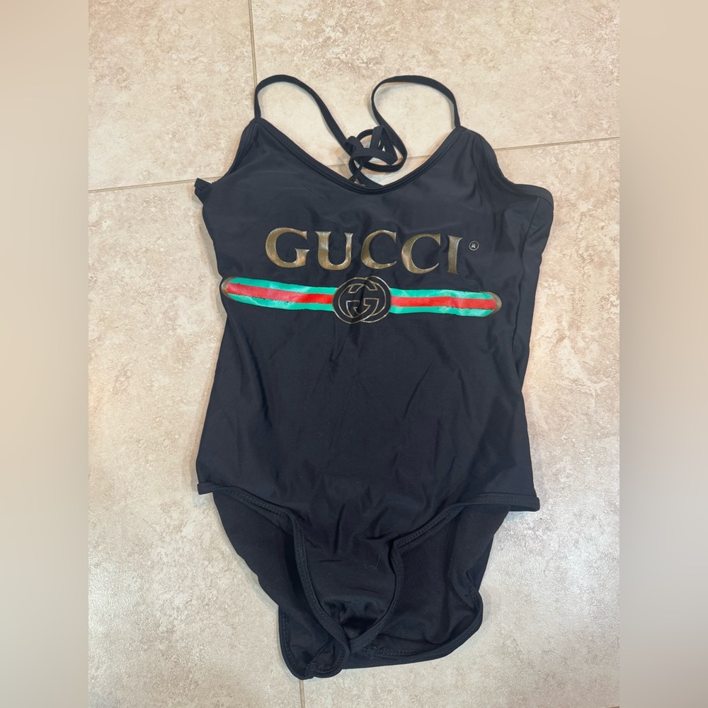 Gucci Black Swimsuit Designer-Inspyred One Piece Size Medium Black Strappy